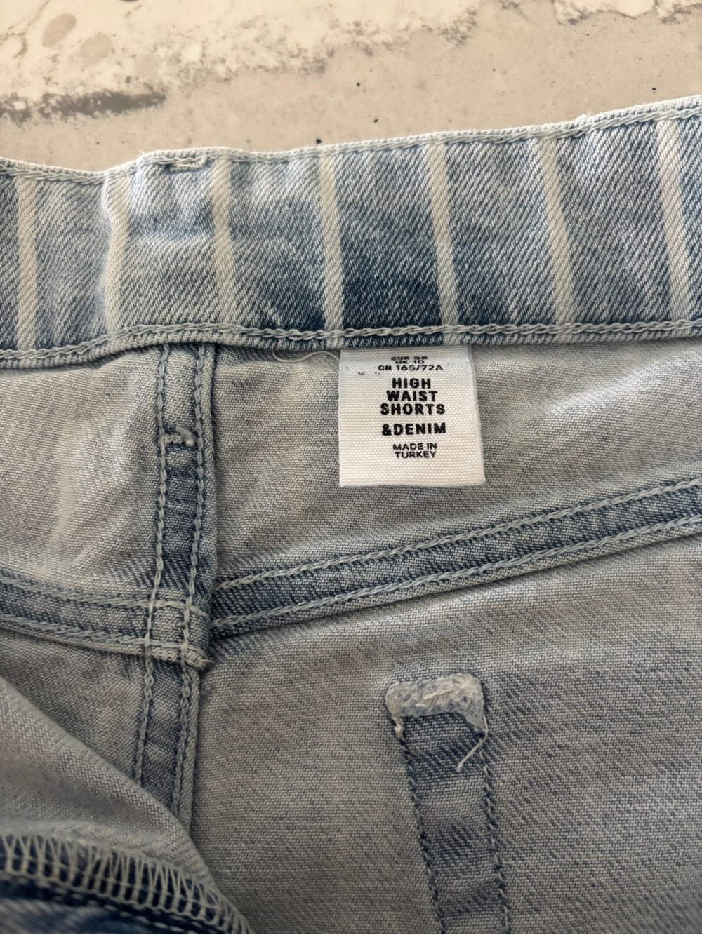Striped Light Blue Women's Denim Shorts - Picture 5 of 10